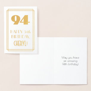 Carte Dorée 94e anniversaire : Art Déco Inspiré Look "94" & No