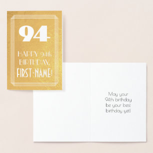 Carte Dorée 94e anniversaire ~ Style Art Déco "94" & Nom perso