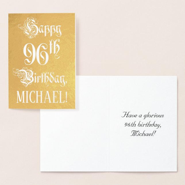 Carte Dorée 96th Birthday: Elegant, Ornate Script; Custom Name (Affichage)