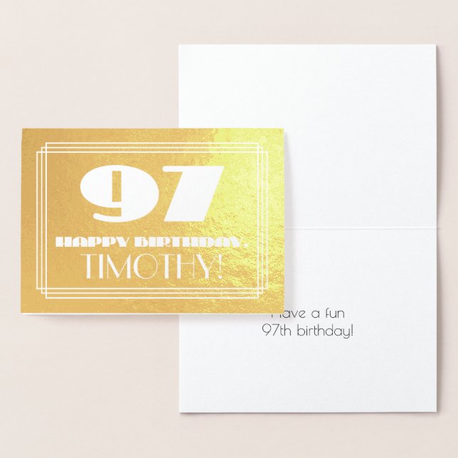 Carte Dorée 97e anniversaire : Nom + Art Déco Inspiré Look "97 (Affichage)