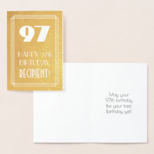 Carte Dorée 97e anniversaire ~ Style Art Déco "97" & Nom perso