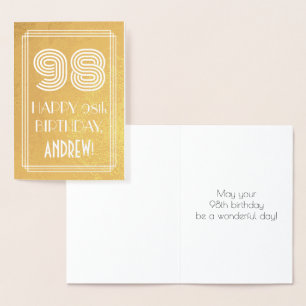 Carte Dorée 98e anniversaire - Art Déco Inspiré Look "98" + No