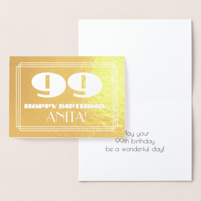 Carte Dorée 99e anniversaire : Nom + Art Déco Inspiré Look "99 (Affichage)