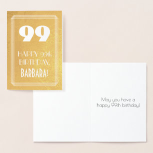 Carte Dorée 99e anniversaire ~ Style Art Déco "99" & Nom perso