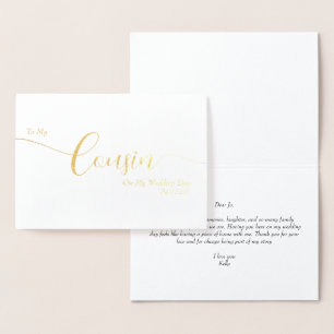 Carte Dorée À ma cousine le jour de mon mariage Écriture Éléga