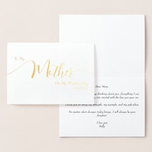 Carte Dorée À ma mère le jour de mon mariage Écriture élégante