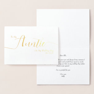 Carte Dorée À ma tante le jour de mon mariage Élégant manuscri