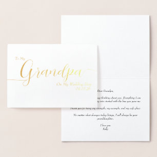 Carte Dorée À mon grand-père le jour de mon mariage Écriture é