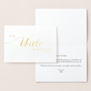 Carte Dorée À mon oncle le jour de mon mariage Écriture élégan