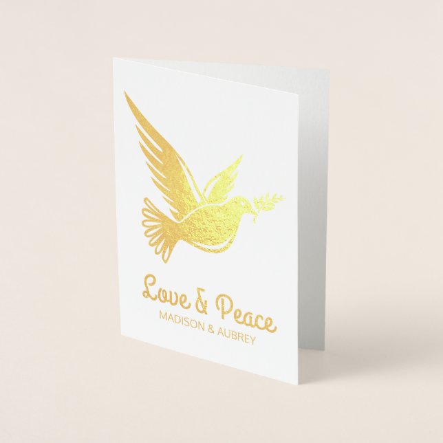 Carte Dorée Amour & Paix Voeux de Noël Dove Olive Branch (Devant)