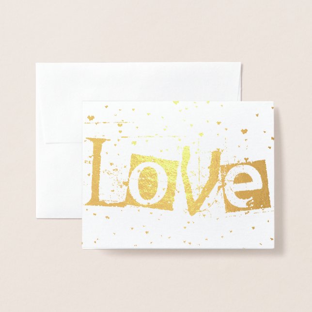 Carte Dorée amour pleuvoir les coeurs (Devant avec enveloppe)