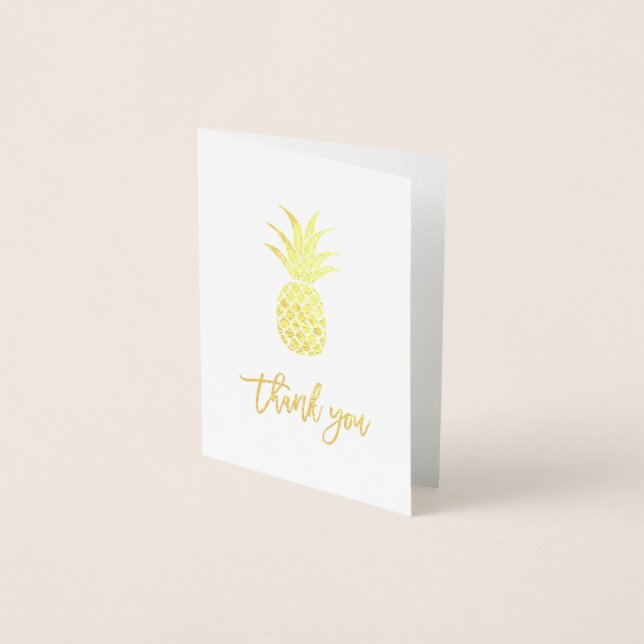 Carte Dorée Ananas en feuille d'or, Merci (Devant)