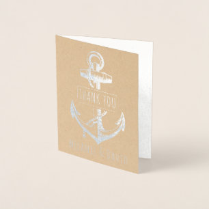 Carte Dorée ancre vintage mariage nautique argent