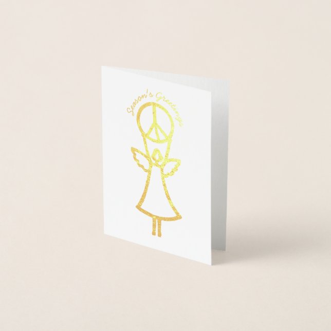 Carte Dorée Angel Avec Paix Signal Simple Vacances Moderne (Devant)