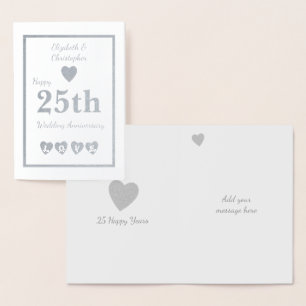 Carte Dorée Anniversaire du Mariage d'argent 25 ans
