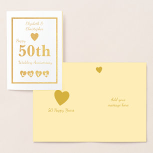 Carte Dorée Anniversaire Mariage d'or avec les coeurs
