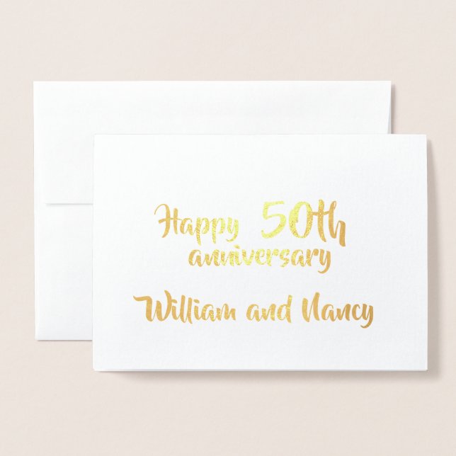 Carte Dorée Anniversaire Personnalisé Nombre Années Mariage Or (Devant avec enveloppe)