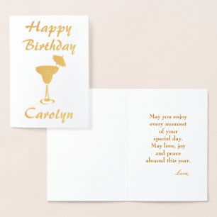Carte Dorée Anniversaire Voeux Martini Verre