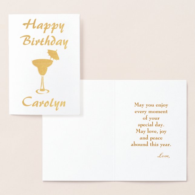 Carte Dorée Anniversaire Voeux Martini Verre (Affichage)