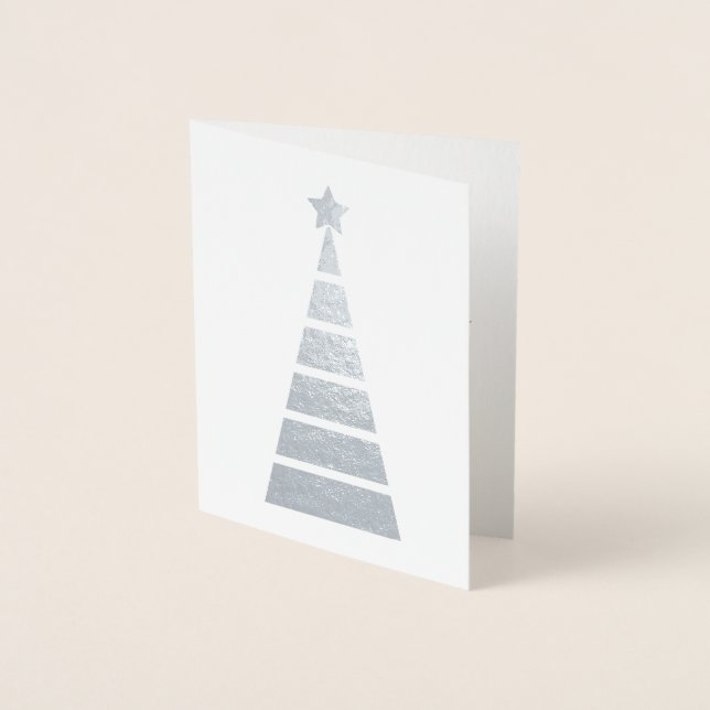 Carte Dorée Arbre de Noël décoré minimaliste en argent (Devant)
