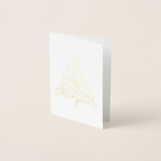 Carte Dorée Arbre de Noël simple fleurit en rouge et vert (Devant)