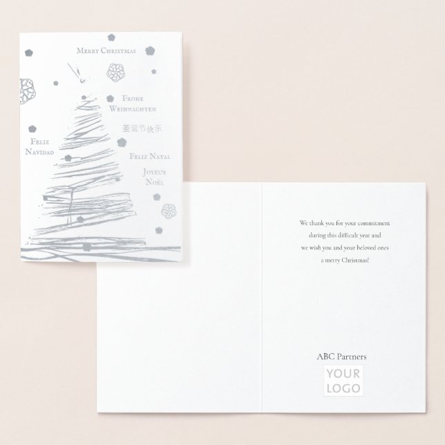 Carte Dorée Arbre rustique argenté de Noël dessiné à la main (Affichage)