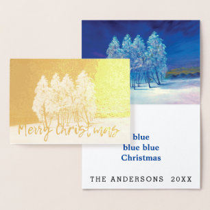 Carte Dorée Arbres de Noël bleus