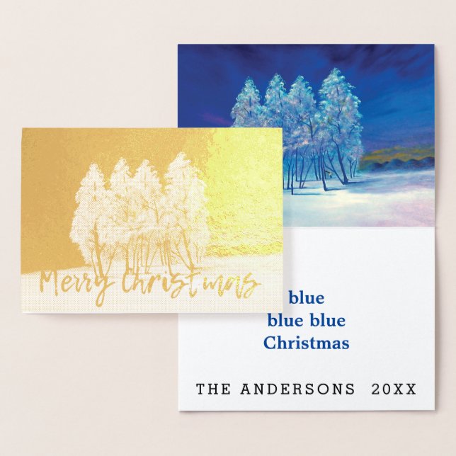 Carte Dorée Arbres de Noël bleus (Affichage)