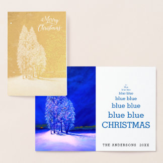 Carte Dorée Arbres de Noël Bleus Épinette Originale Pin Fir