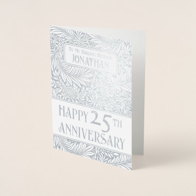 Carte Dorée Argent Botanique 25ème anniversaire Mariage Real (Devant)
