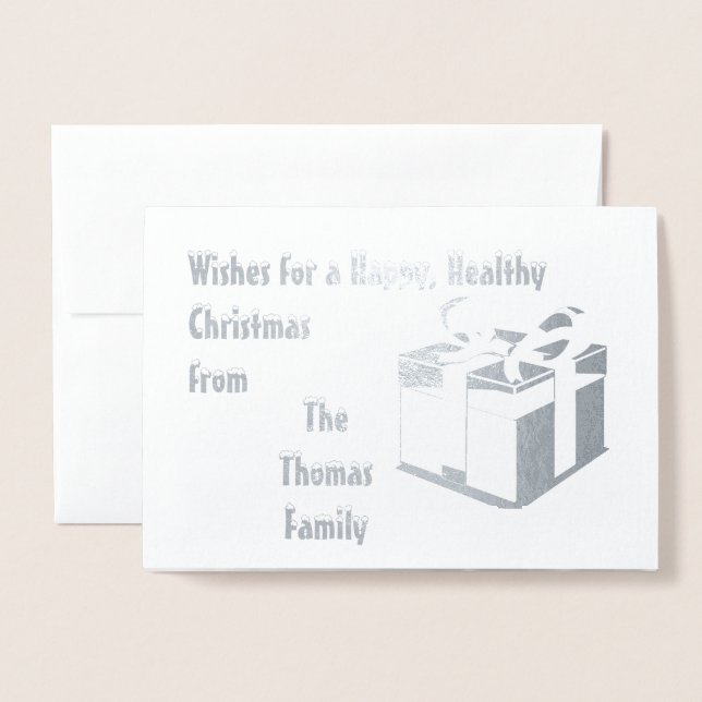 Carte Dorée Argent moderne Noël familial personnalisé (Devant avec enveloppe)