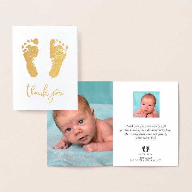 Carte Dorée BABY MERCI photo mignonette pattes potelées (Affichage)