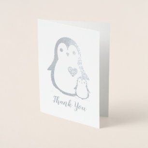 Carte Dorée Baby shower Pingouin mignon fille rose
