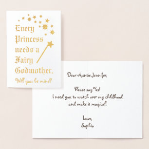 Carte Dorée Baguette Magique de Fée Marraine pour Princesse Ét