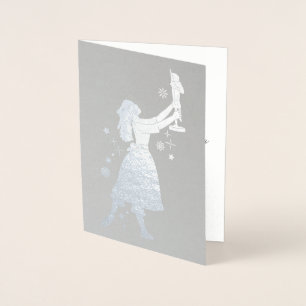 Carte Dorée Ballerina et Nutcracker Dancing in the Snow