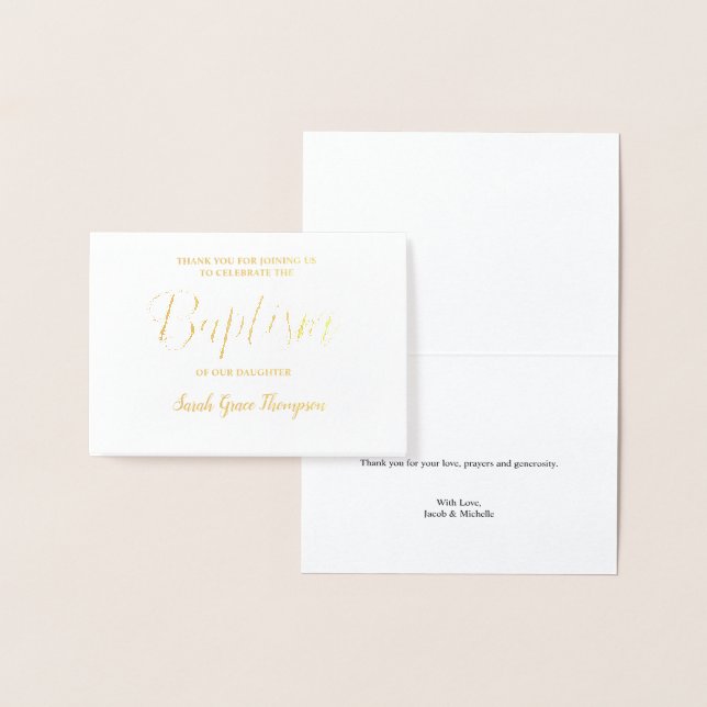 Carte Dorée Baptême Personnalisé Bébé fille Merci (Affichage)