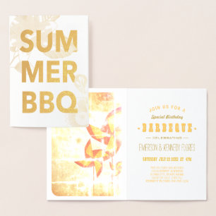 Carte Dorée BBQ d'été en or floral