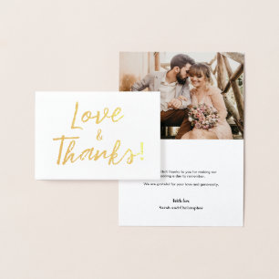 Carte Dorée Beau Amour et Merci Mariage Photo Merci