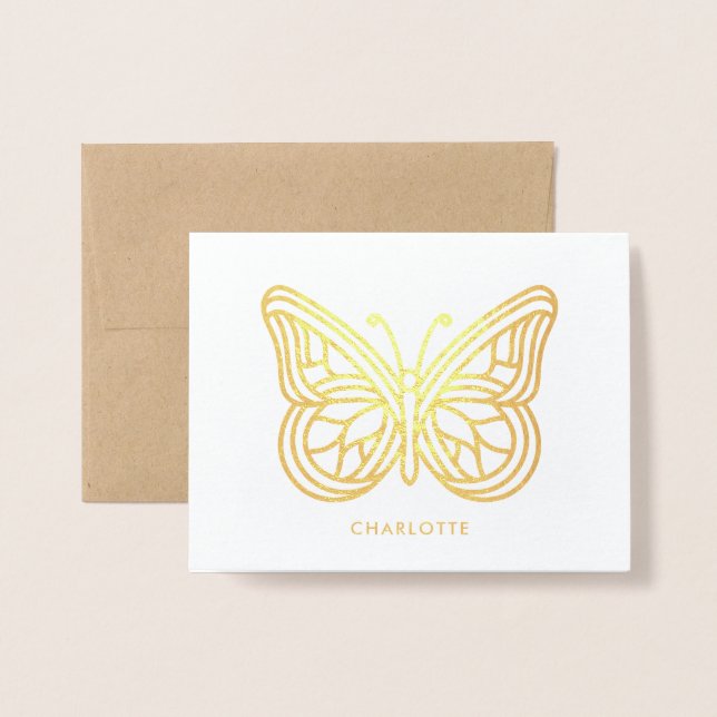 Carte Dorée Beau papillon géométrique (Devant avec enveloppe)
