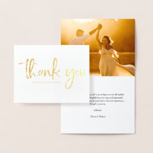 Carte Dorée Belle Photo de Remerciement de Mariage avec Callig