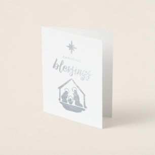 Carte Dorée Bénédiction de Noël Nativité Religieuse Feuille