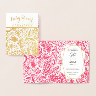 Carte Dorée Bénédictions de Baby Shower Florales en Véritable