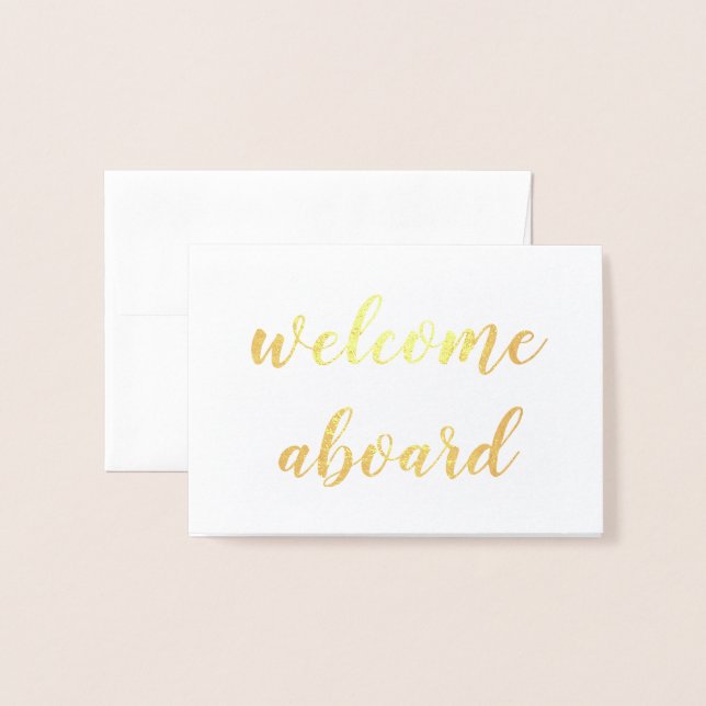 Carte Dorée bienvenue à bord de l'écriture feuille or (Devant avec enveloppe)
