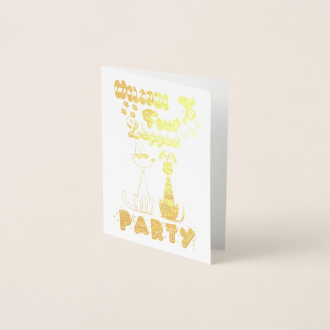Carte Dorée Bienvenue à la fête à quatre pattes (Devant)