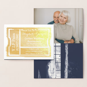 Carte Dorée Billet VIP Pass Anniversaire de Mariage de Or