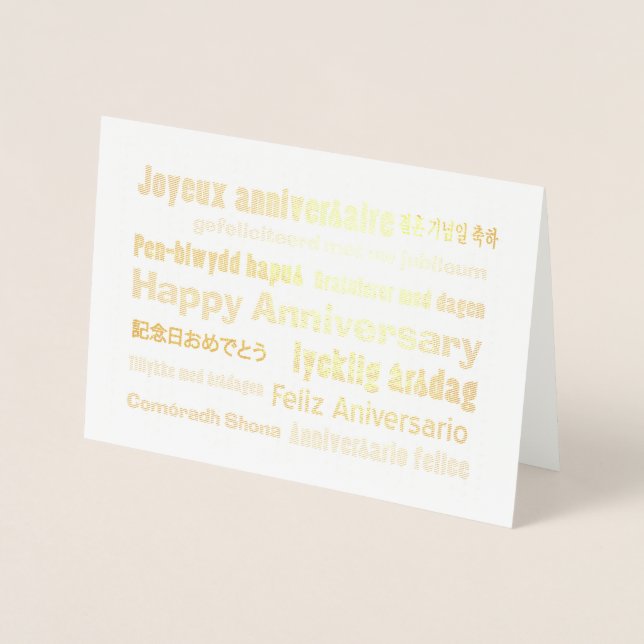 Carte Dorée Bon Anniversaire Plusieurs Langues (Devant)