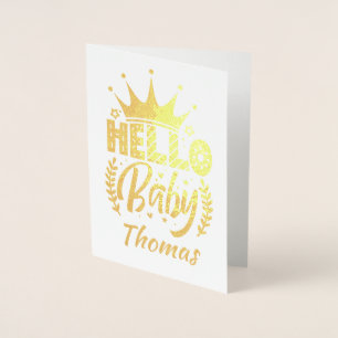 Carte Dorée Bonjour bébé avec le nom du bébé de la Couronne