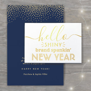 Carte Dorée Bonjour Nouvel An brillant Marine Blue & Gold Conf