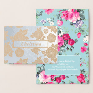 Carte Dorée Bonne fête des mères. Nom personnalisé Luxe