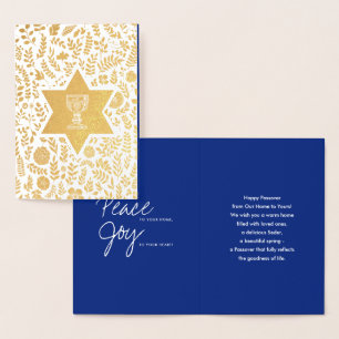 Carte Dorée Bonne Pâque. Étoile de David et Kiddush